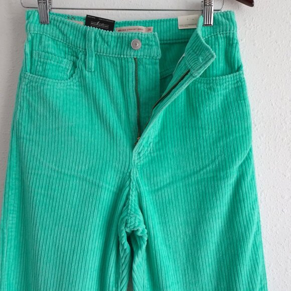 Levi's Ribcage Straight Ankle Pants Size 26x27 Green Corduroy Cotton High Rise - Picture 4 of 12